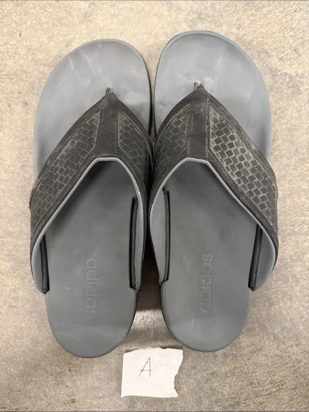 adidas Men's Black and Gray Woven Thong Sandals